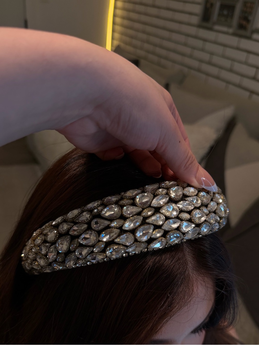 Silver Crystal Embellished Wide Headband
